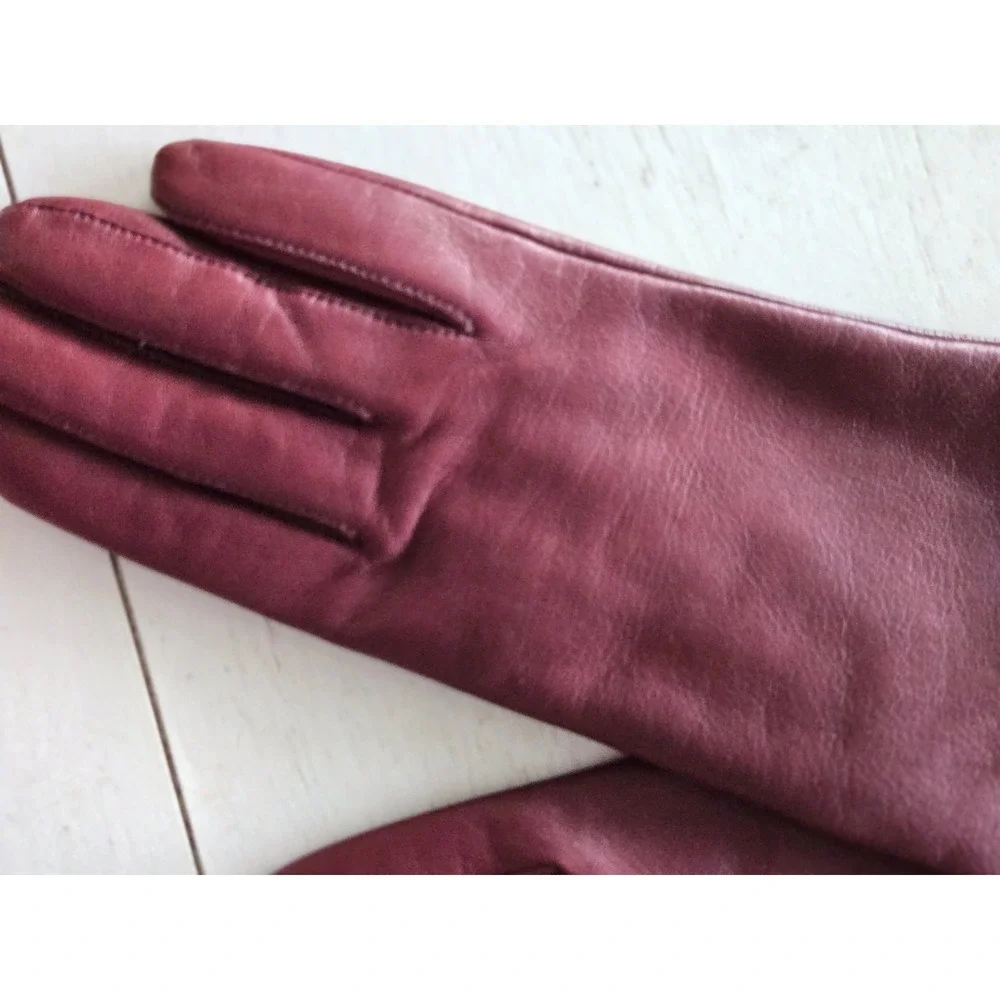 NWT Lord & Taylor Gloves Leather Cashmere Burgundy Sz 7.5 Gift Buttery Vtg 5288